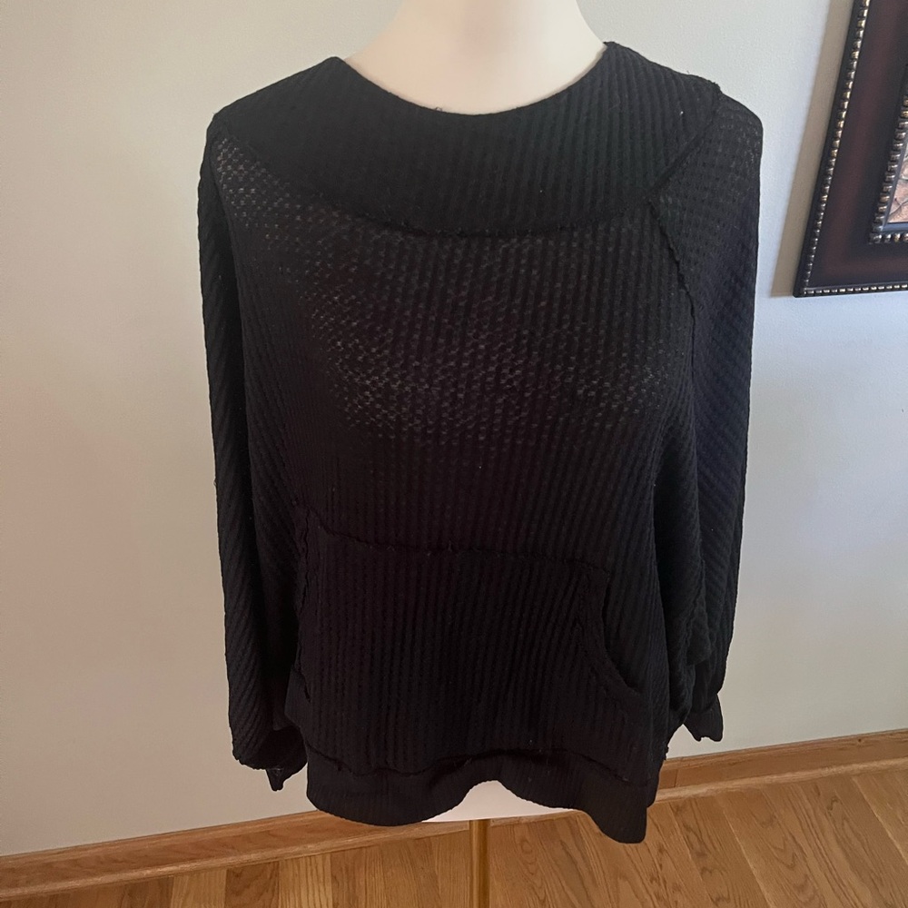 We the Free Love Me Thermal Black Low Back Sweater - Large